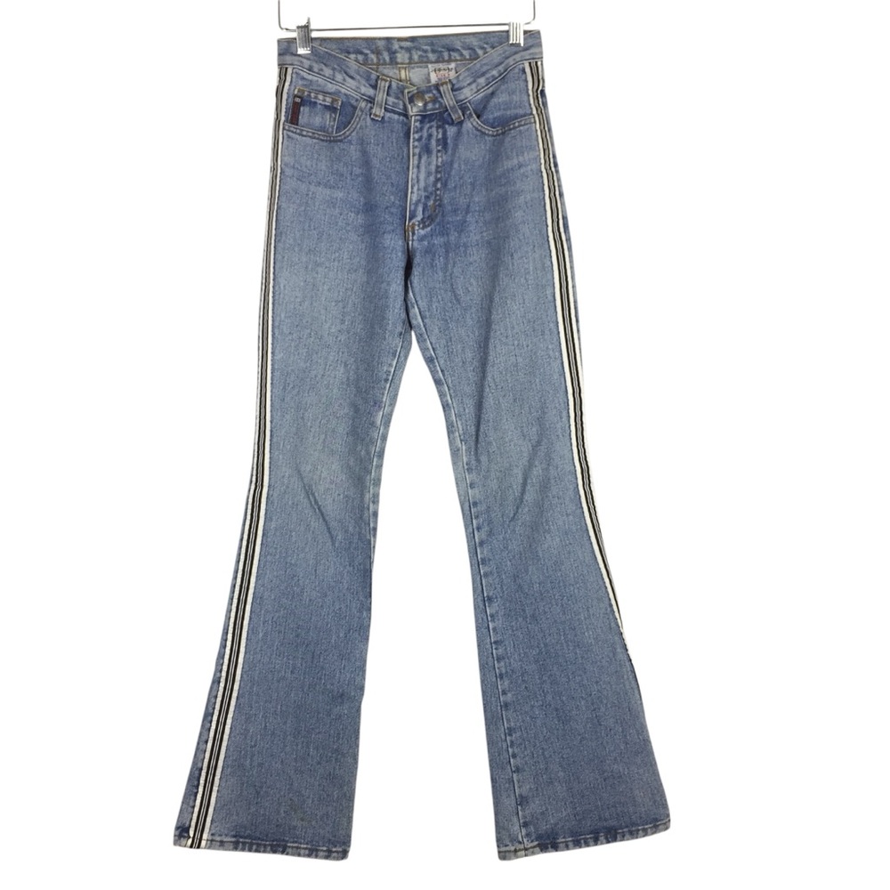 Just USA VTG Y2K Blue Flared Jeans Side Stripes